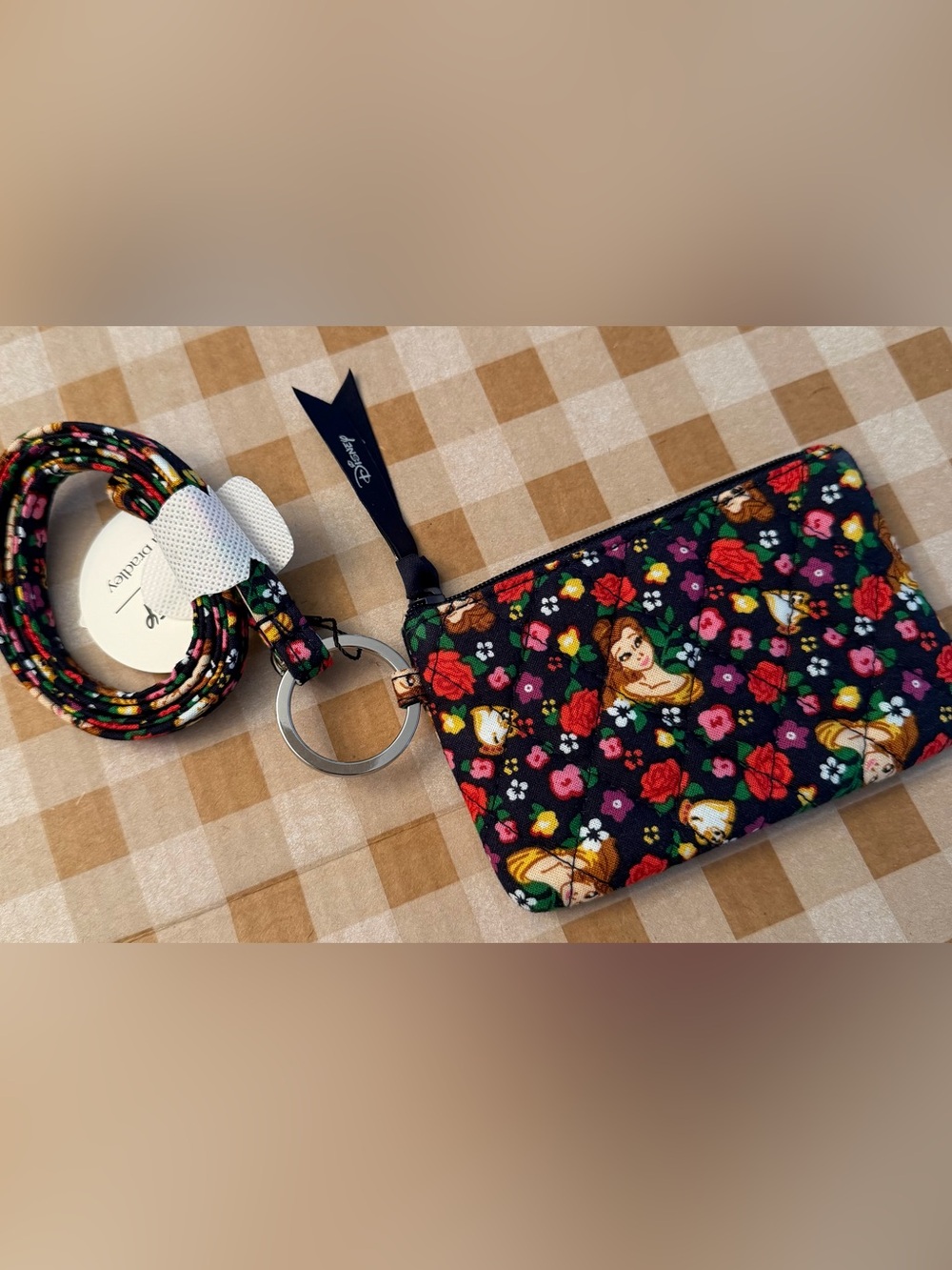 Vera Bradley Disney Zip ID Case Lanyard Belle Rose Floral ~ NWT
